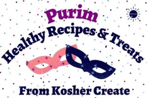 Purim Healthy Recipes And Treats From Kosher Create With Pink And Blue Masks Decoration.