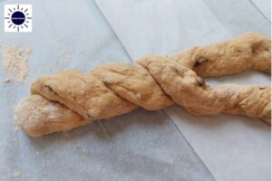 Wholegrain Honey Raisin Challah Recipe - Two Long Strands Twisted Together