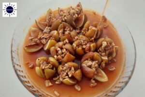 Orange Walnut Baked Figs Recipe - Pouring Syrup On Figs & Walnuts