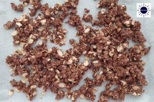 Almond Cherry Cocoa Granola Recipe - Dough Crumbled In Pan