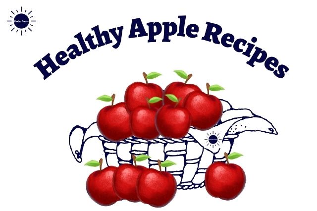 A Graphic Basket Covered With A Cloth With The Kosher Create Logo Filled With Apples And With Several Apples Beside The Basket With The Inscription Healthy Apple Recipes Above.