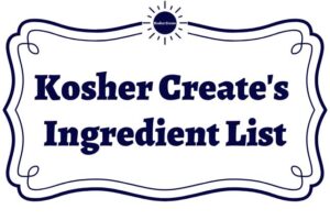 Kosher Create's Ingredient List Within A Decorative Frame With The Kosher Create Sun Logo On The Frame Top.