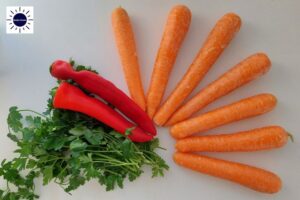 Mediterranean Sweet Pepper Carrot Salad Base Ingredients.