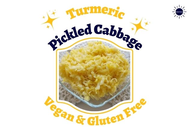 Turmeric Pickled Cabbage On A Dish That's Vegan And Gluten Free.