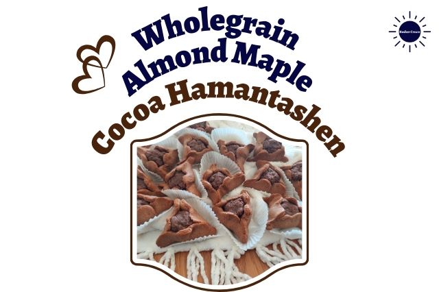 Wholegrain Almond Maple Cocoa Hamantashen 	In Decorative Frame With Two Hearts On The Side.