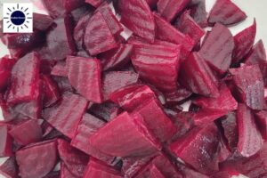 A Closeup Of Beets Sliced Into Pieces With A Crinkle Cutter.
