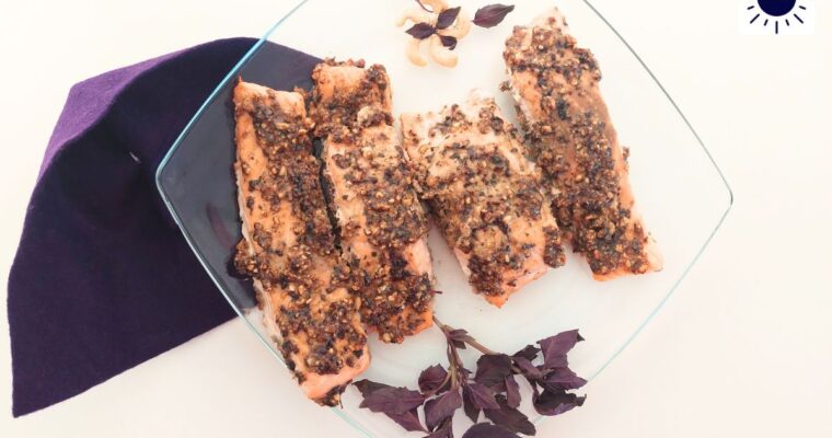 Mediterranean Baked Cashew Pesto Salmon Recipe