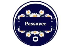 The Title Passover In A Rectangle Shape Adorned With Graphic Daisies Around And The Kosher Create Sun Logo Beneath Within A Decorative Semi Circle.