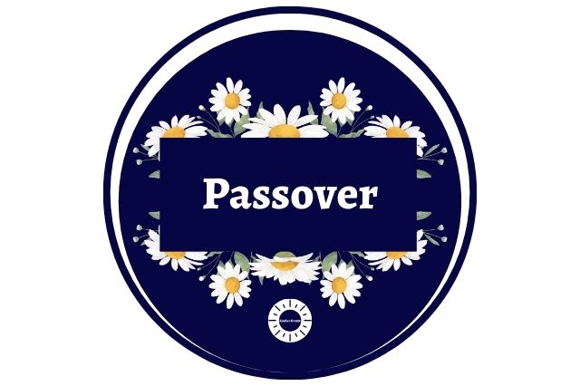 The Title Passover In A Rectangle Shape Adorned With Graphic Daisies Around And The Kosher Create Sun Logo Beneath Within A Decorative Semi Circle.