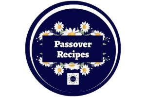 The Title Passover Recipes In A Rectangle Shape Adorned With Graphic Daisies Around And The Kosher Create Sun Logo Beneath Within A Decorative Semi Circle.